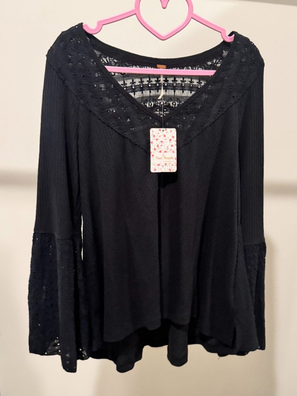 NWT Vintage Free People Lace Bell Sleeve Top - Size Small